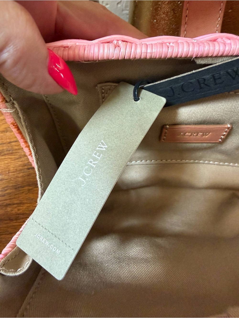 J. Crew Pink Woven Straw
Clutch with Tan Leather Trim - Picture 7 of 10